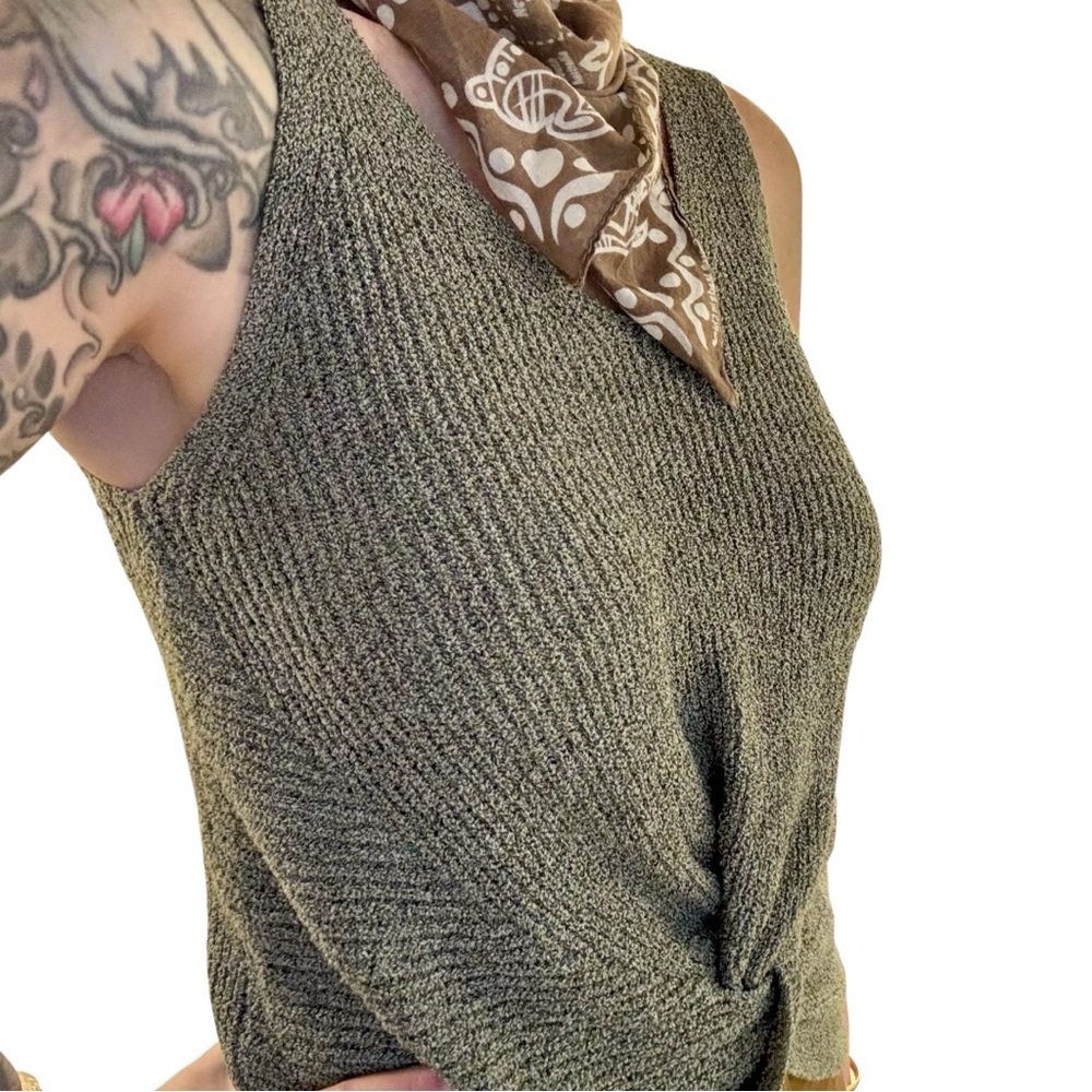 Vintage Knotted Moss Green Knit Sleeveless Top